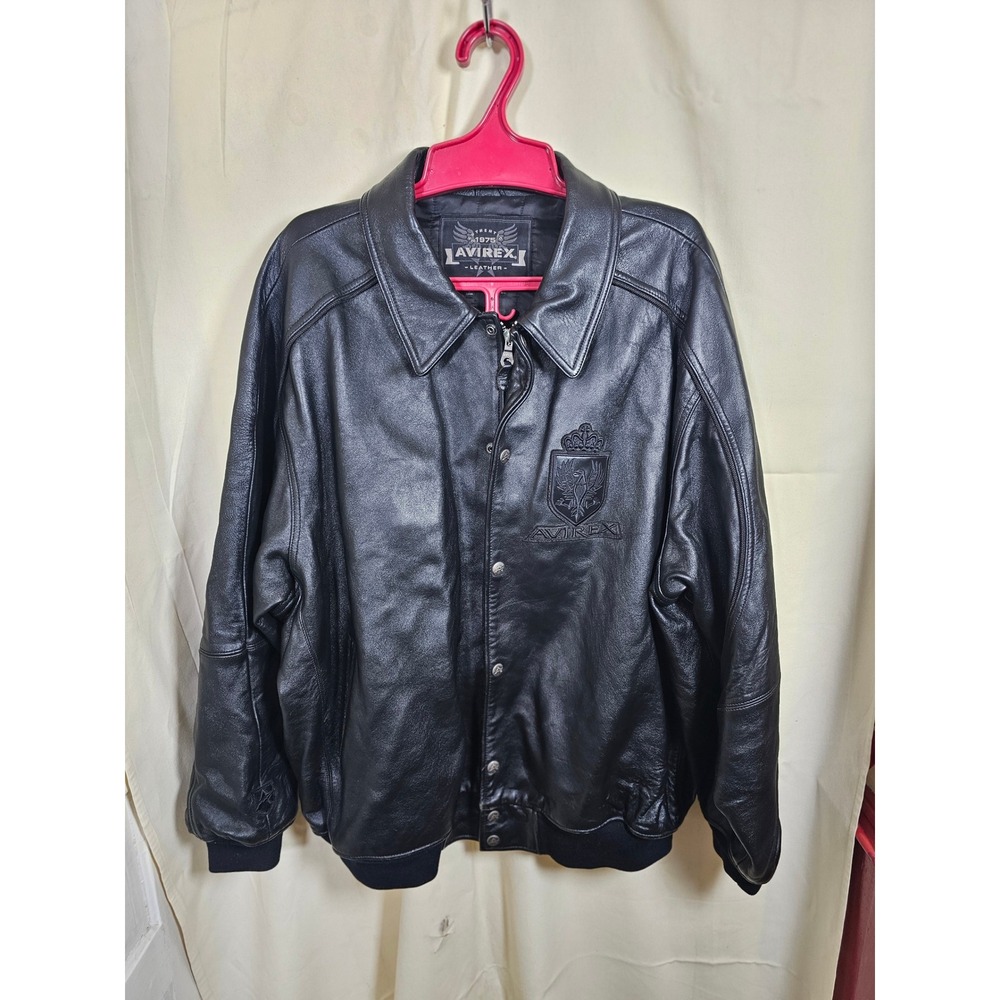 Avirex VIP Leather Jacket Mens 5XL Black 1975 Crest Quilted Bomber MFG 18